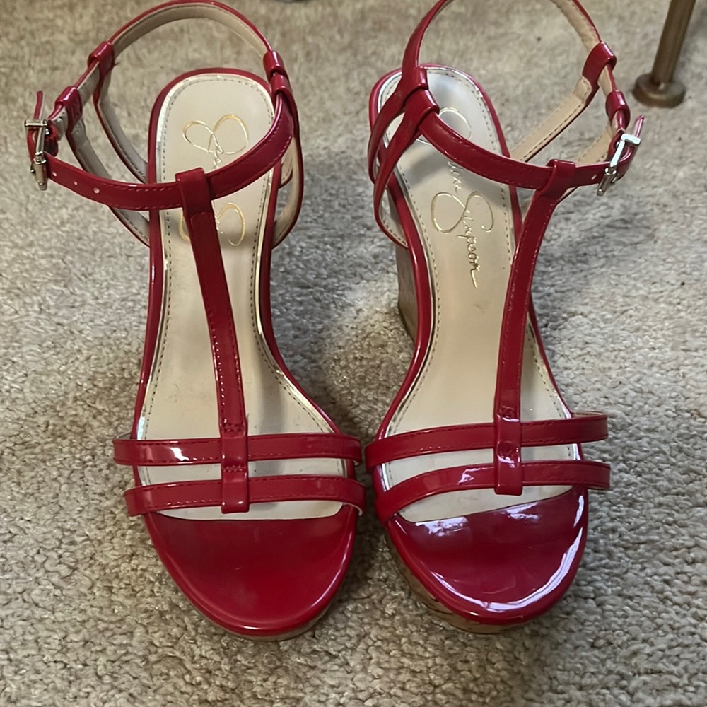 Jessica Simpson wedge patent leather sandals size 7